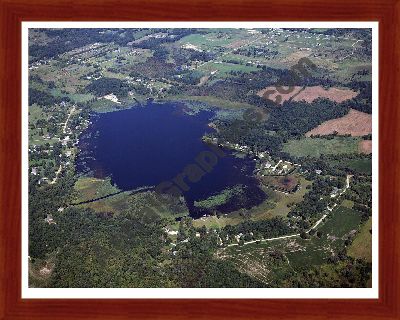 Aerial image of [4271] Cedar Lake in Livingston, MI with Cherry Wood frame