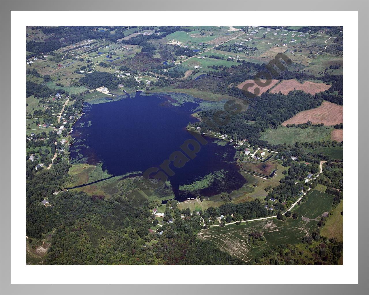 Aerial image of [4271] Cedar Lake in Livingston, MI with Silver Metal frame