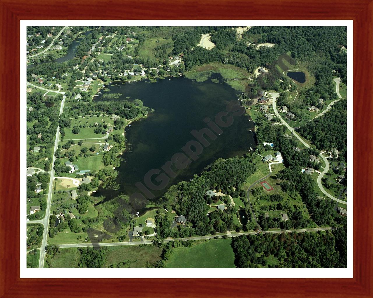 Aerial image of [4274] Beach Lake in Livingston, MI with Cherry Wood frame