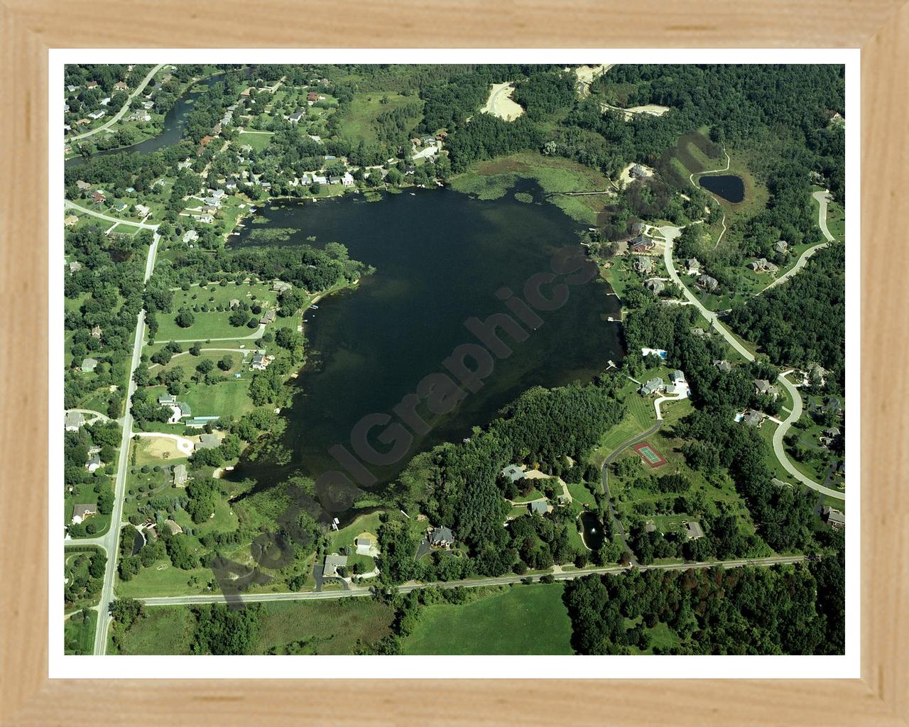 Aerial image of [4274] Beach Lake in Livingston, MI with Natural Wood frame