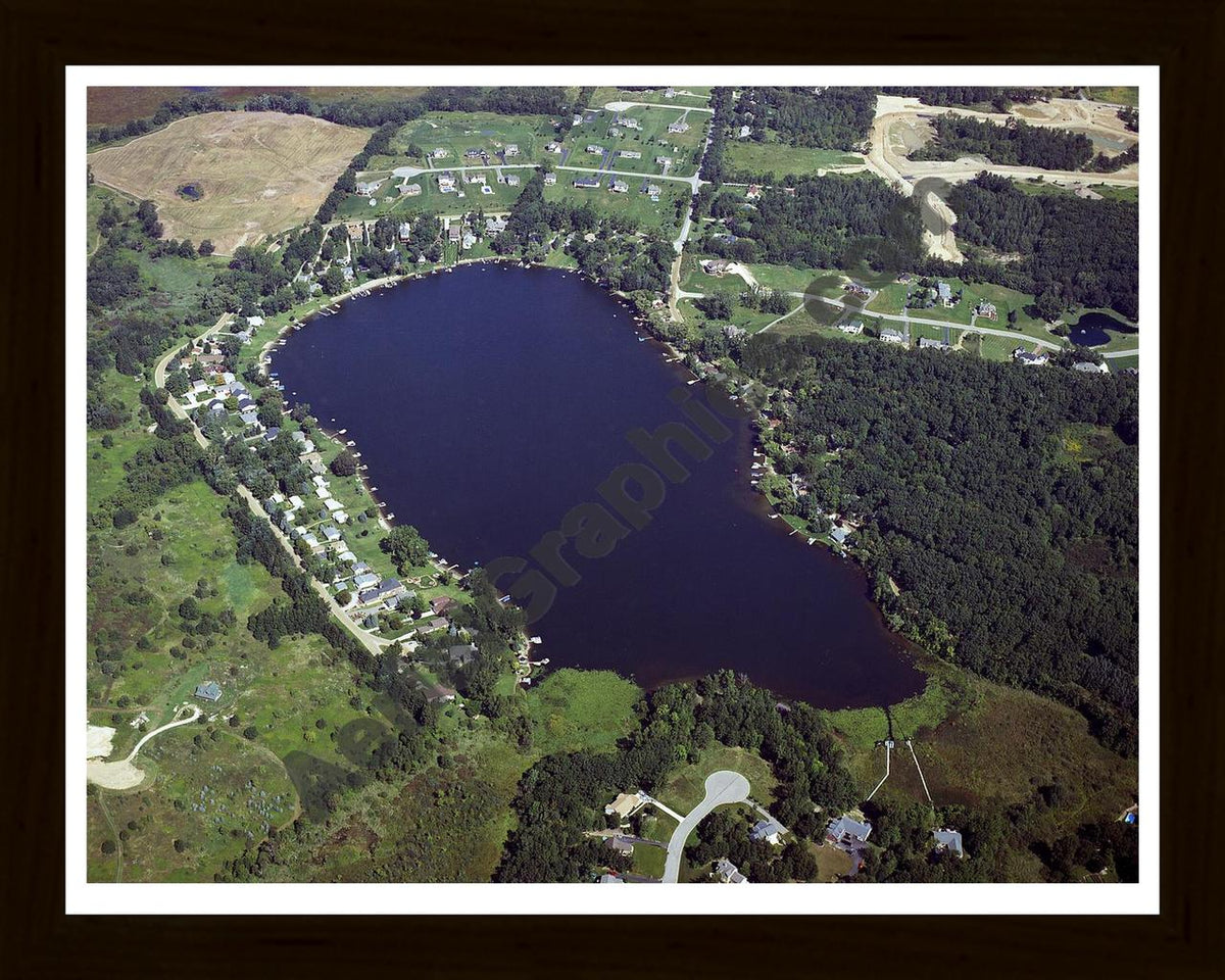 Aerial image of [4275] Triangle Lake in Livingston, MI with Black Wood frame