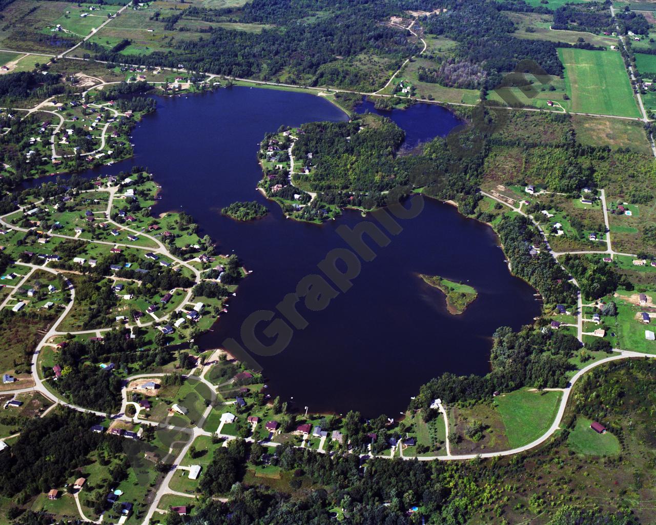 Aerial image of [4277] Lake Victoria in Clinton, MI with Canvas Wrap frame