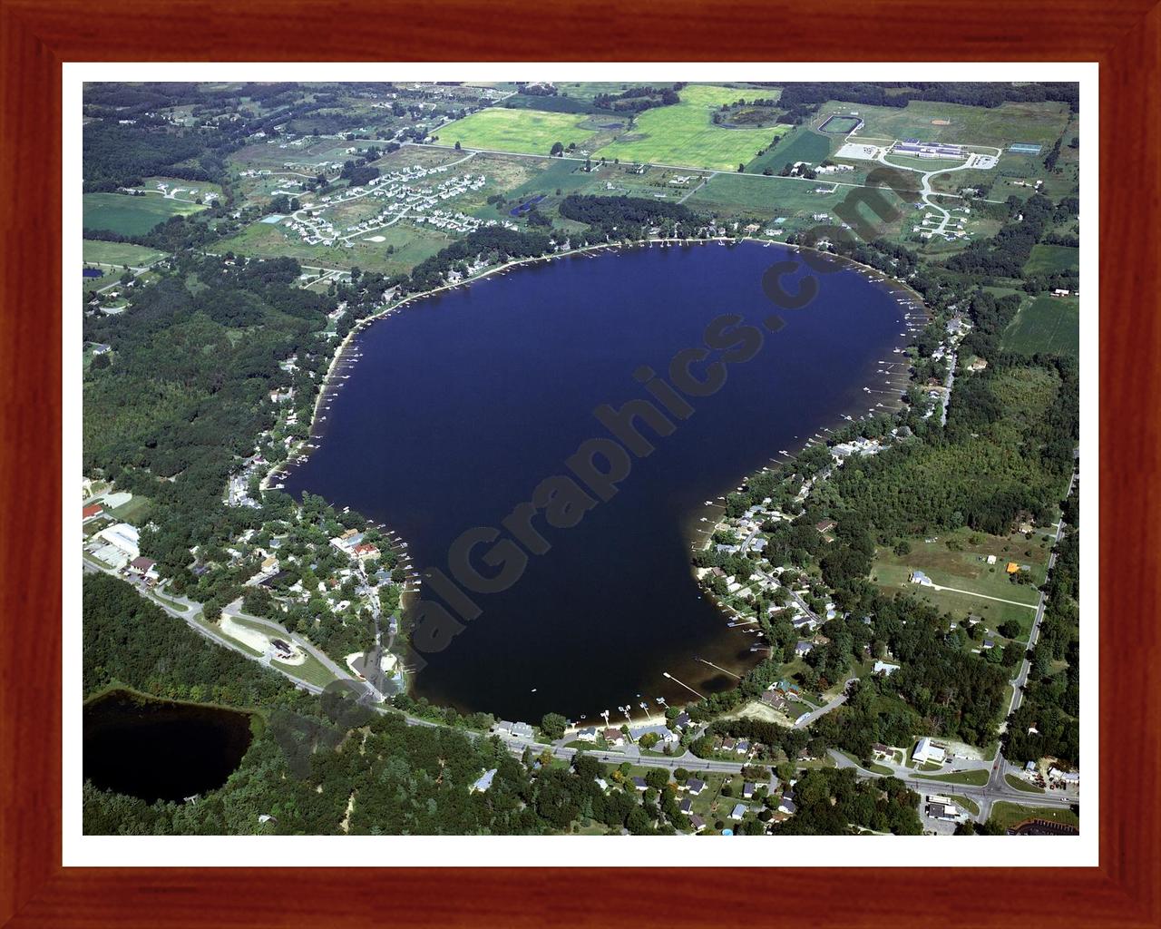 Aerial image of [4279] Bostwick Lake in Kent, MI with Cherry Wood frame