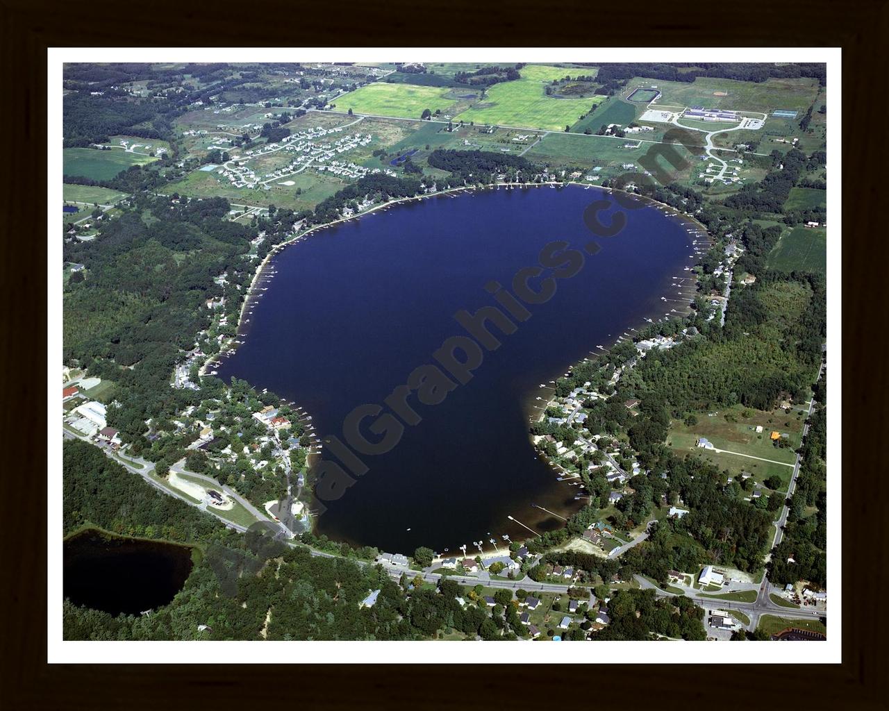 Aerial image of [4279] Bostwick Lake in Kent, MI with Black Wood frame