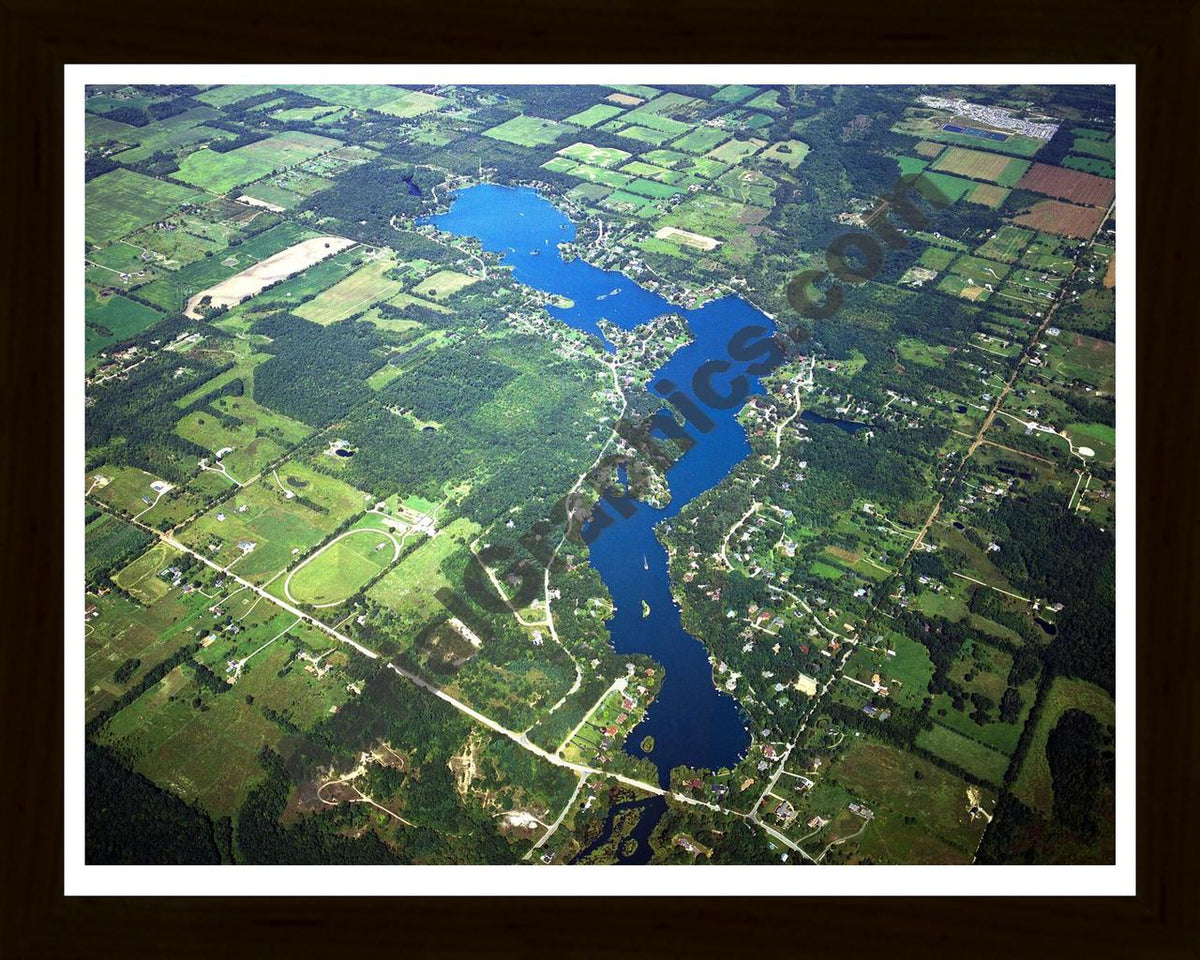 Aerial image of [4281] Lake Shannon in Livingston, MI with Black Wood frame