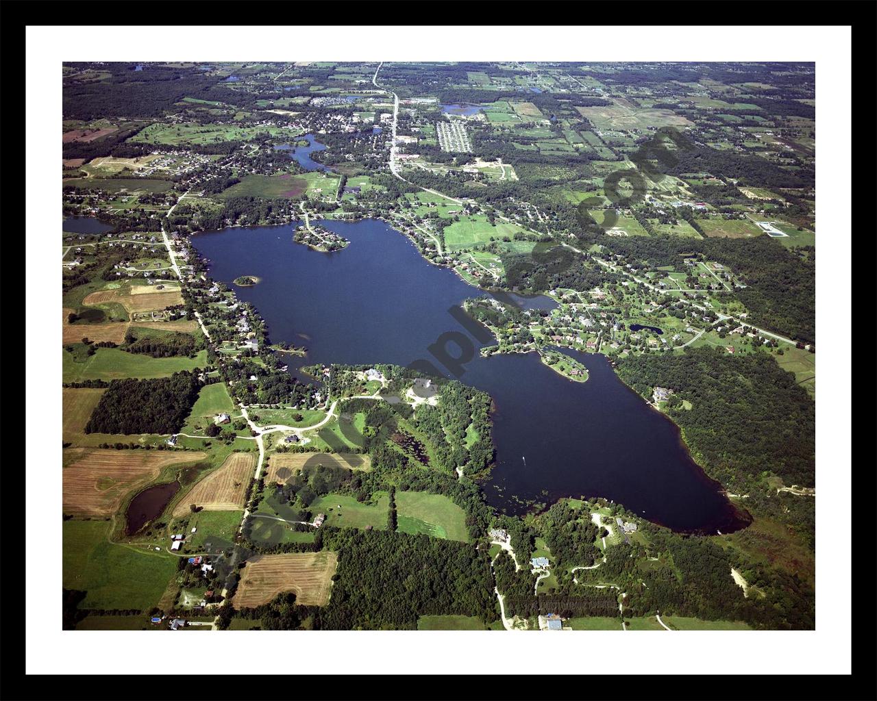 Aerial image of [4282] Shinanguag Lake in Genesee, MI with Black Metal frame