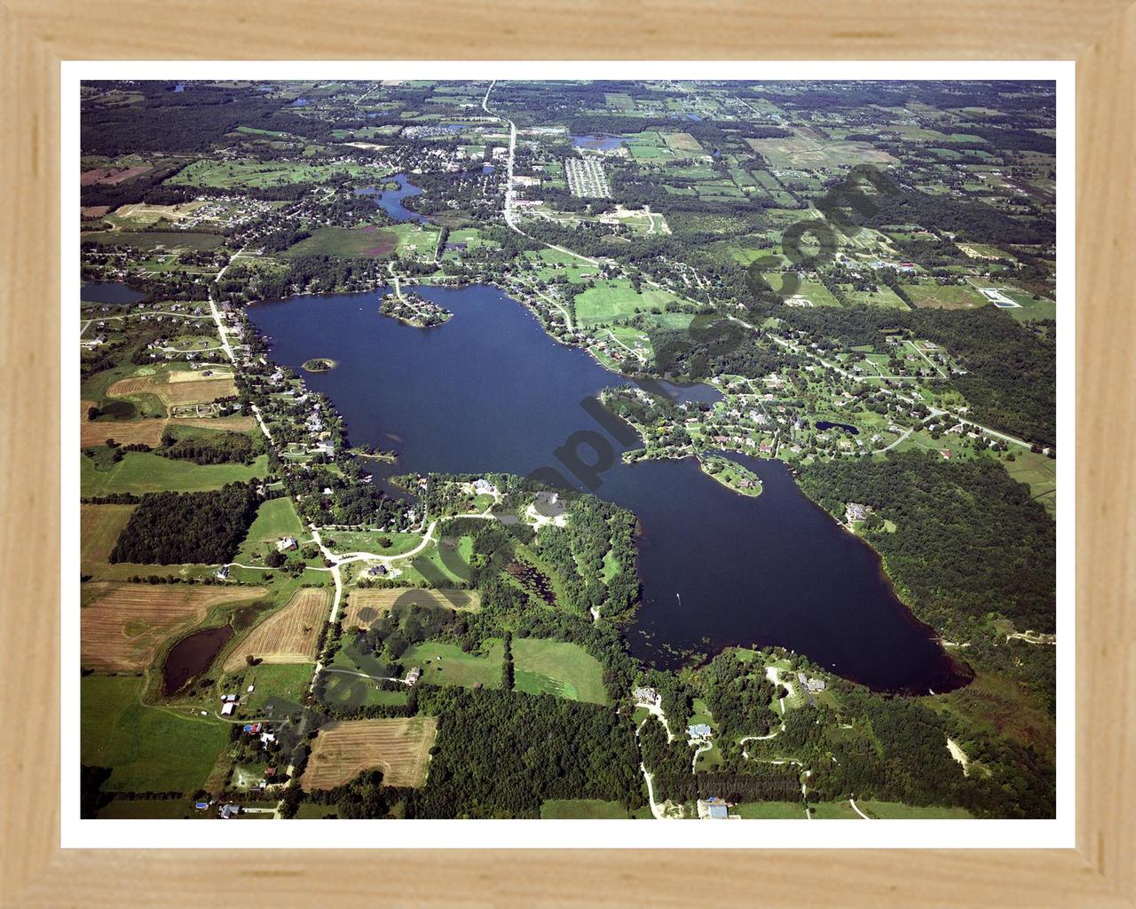 Aerial image of [4282] Shinanguag Lake in Genesee, MI with Natural Wood frame