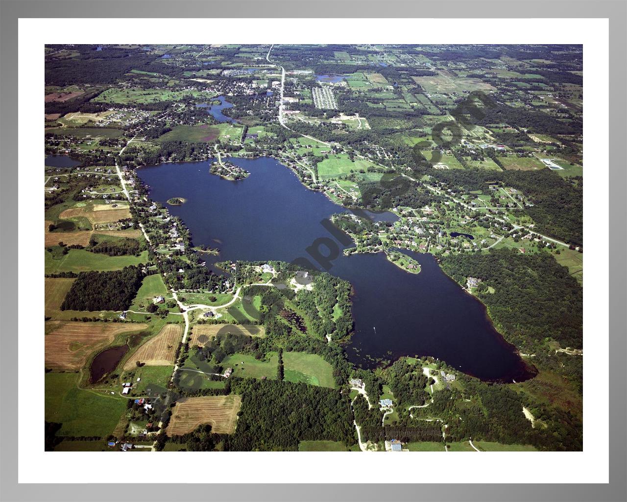 Aerial image of [4282] Shinanguag Lake in Genesee, MI with Silver Metal frame