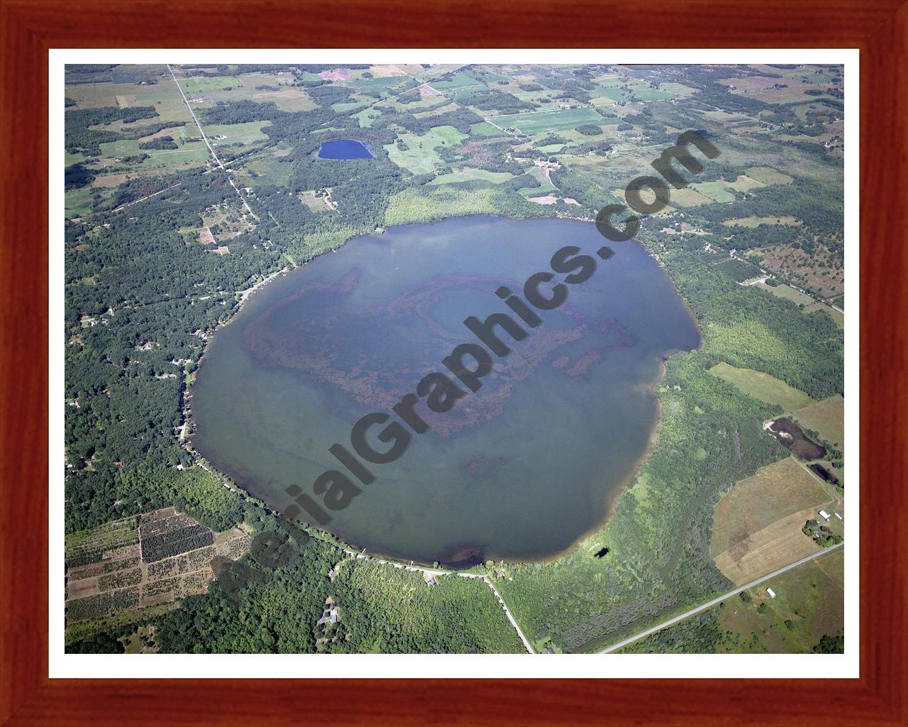 Aerial image of [4283] Round Lake in Mason, MI with Cherry Wood frame