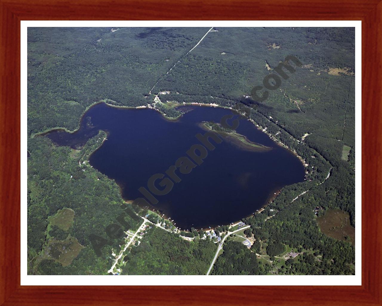 Aerial image of [4289] Gun Lake in Mason, MI with Cherry Wood frame