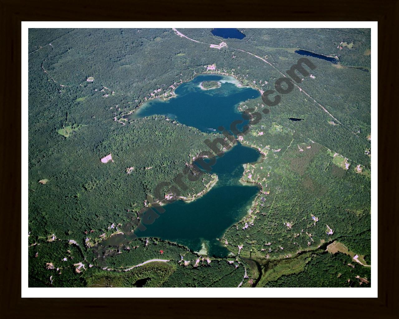 Aerial image of [4292] Emerald Lake & Sylvan Lake in Newaygo, MI with Black Wood frame