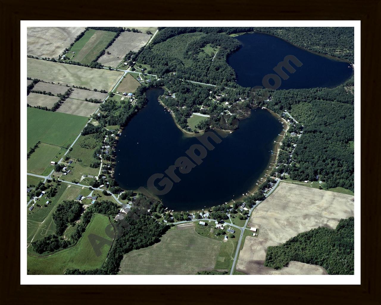 Aerial image of [4298] Baptist Lake in Newaygo, MI with Black Wood frame