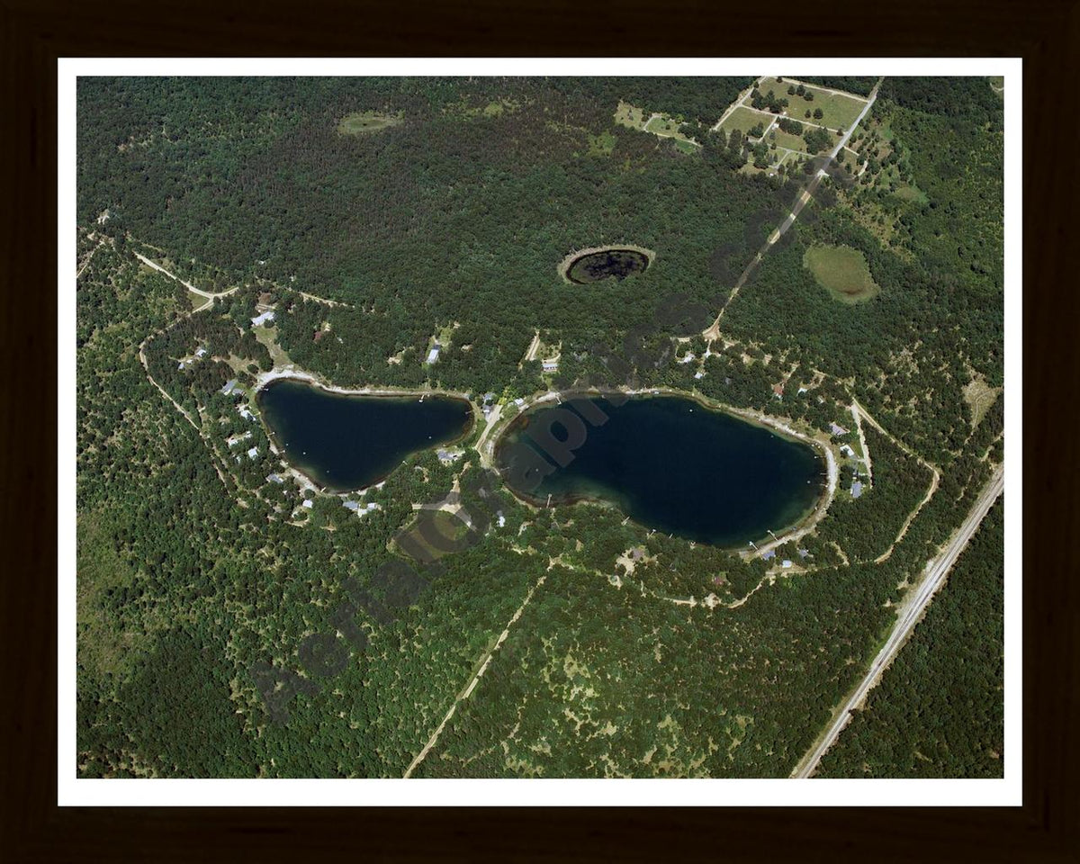 Aerial image of [4300] Townsend Lake & Hamlin Lake in Lake, MI with Black Wood frame