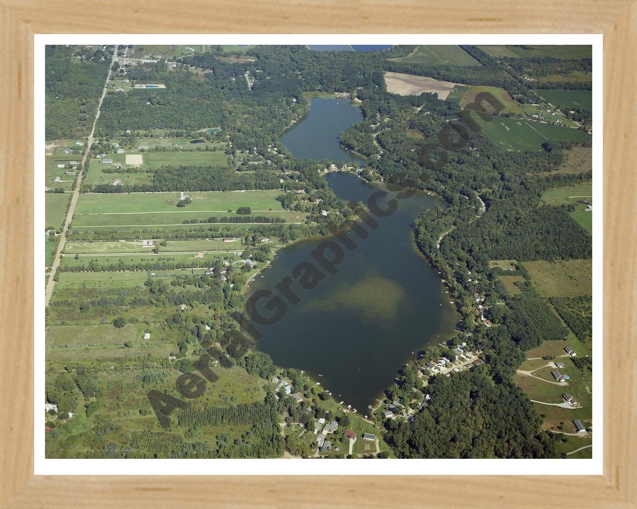 Aerial image of [4309] McKane Lake in Genesee, MI with Natural Wood frame