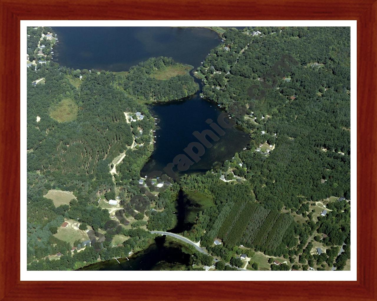 Aerial image of [4312] Banks Lake in Kent, MI with Cherry Wood frame