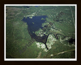 Aerial image of [4324] Doc and Tom Lake in Clare, MI with Black Wood frame