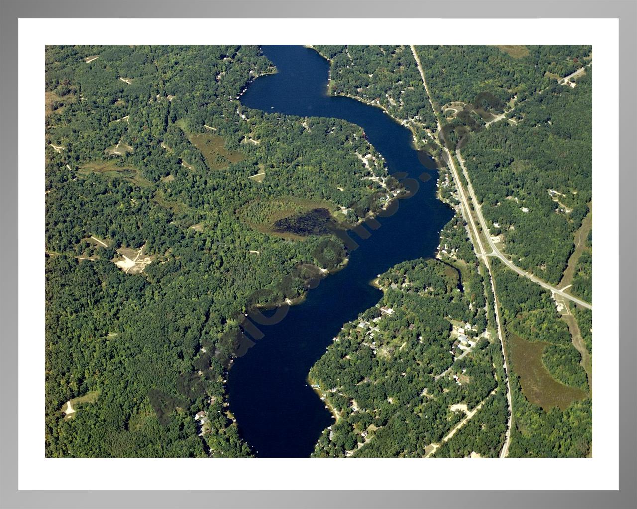 Aerial image of [4325] Lake George in Clare, MI with Silver Metal frame