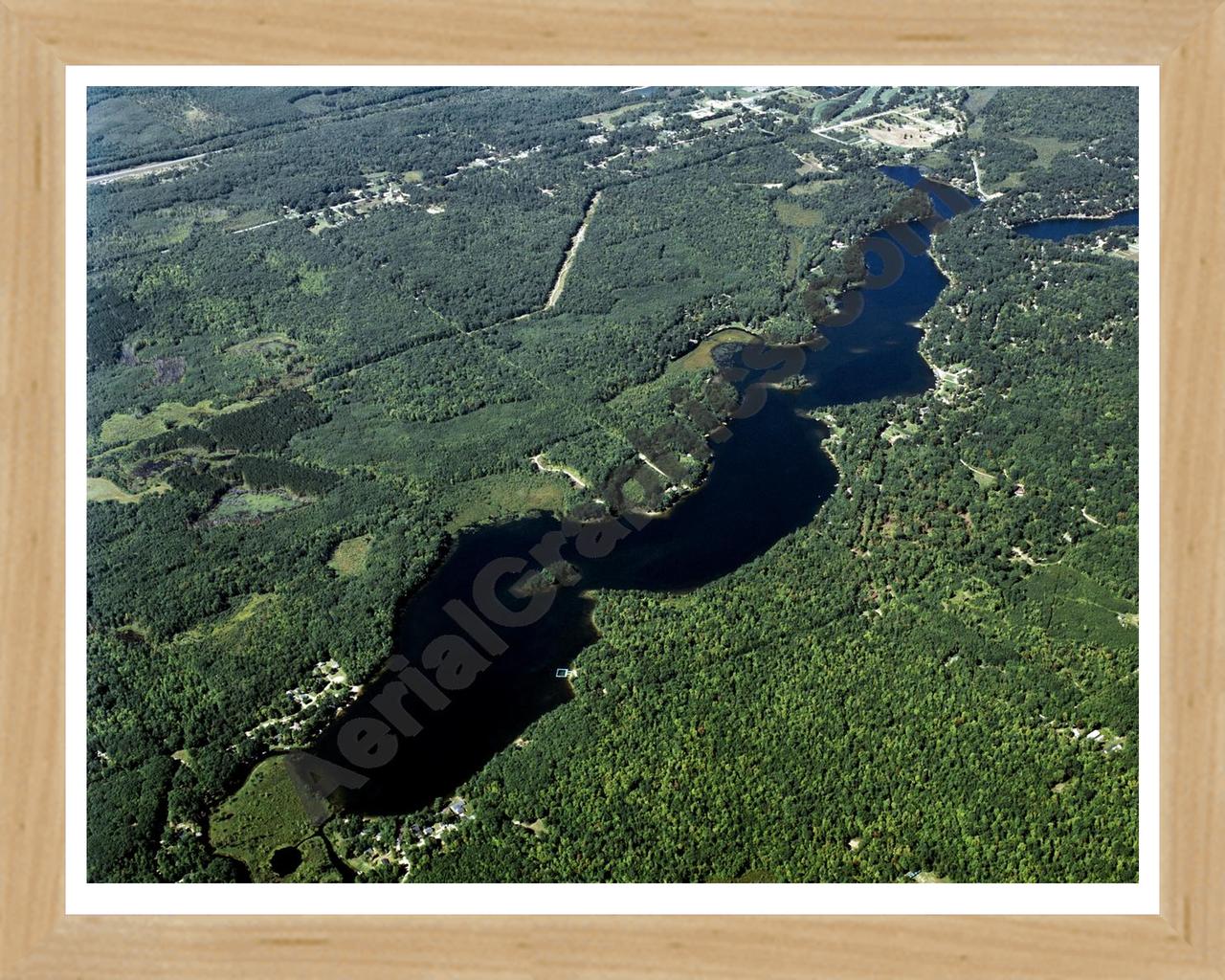 Aerial image of [4326] Long Lake in Clare, MI with Natural Wood frame