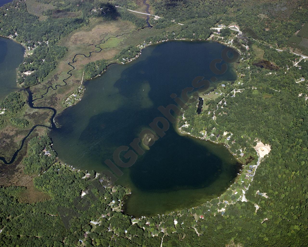 Aerial image of [4337] Blue Lake in Mecosta, MI with Canvas Wrap frame