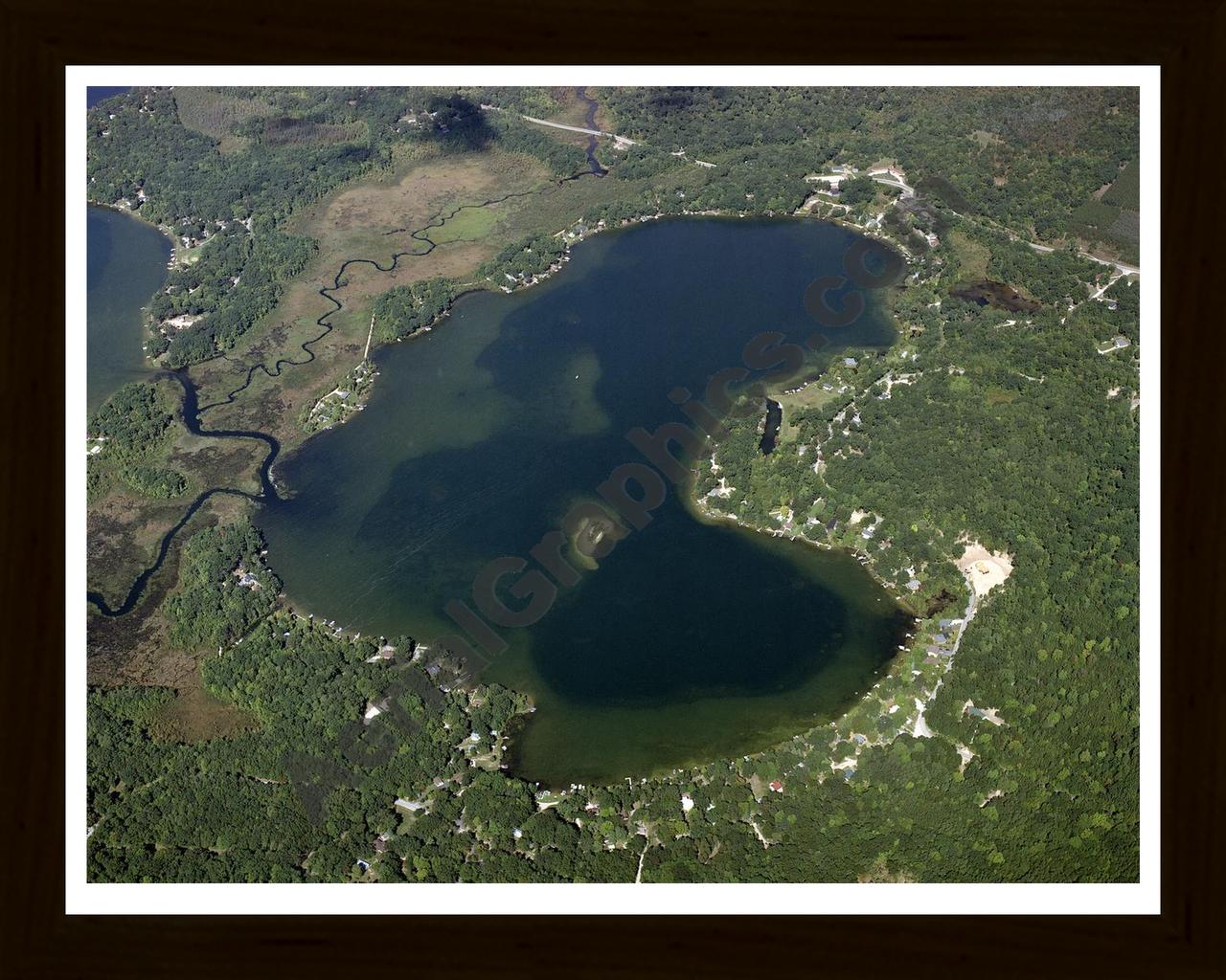 Aerial image of [4337] Blue Lake in Mecosta, MI with Black Wood frame