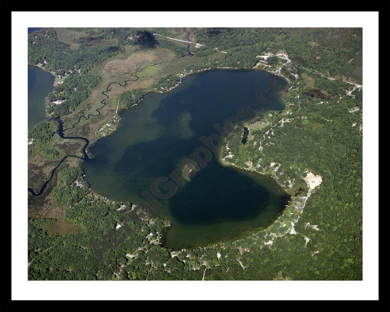 Aerial image of [4337] Blue Lake in Mecosta, MI with Black Metal frame