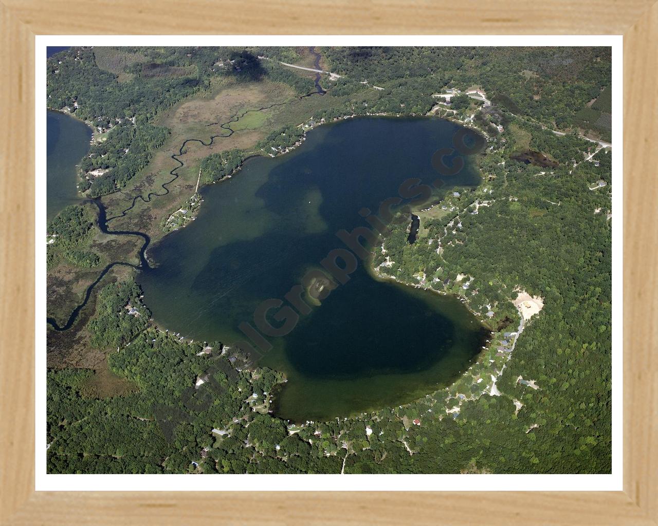 Aerial image of [4337] Blue Lake in Mecosta, MI with Natural Wood frame