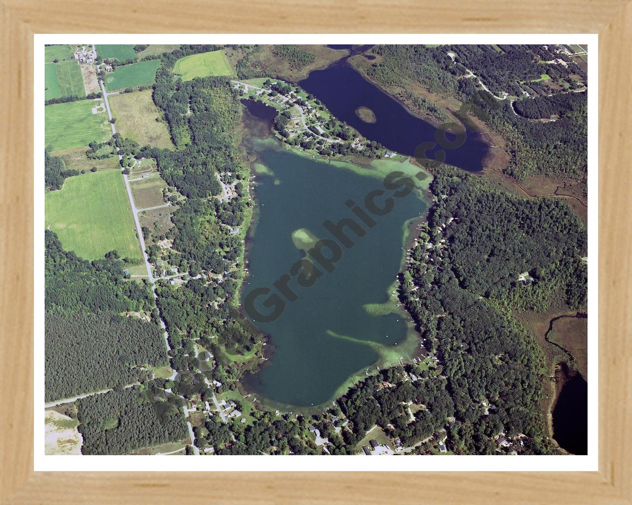 Aerial image of [4341] Maston Lake in Kent, MI with Natural Wood frame