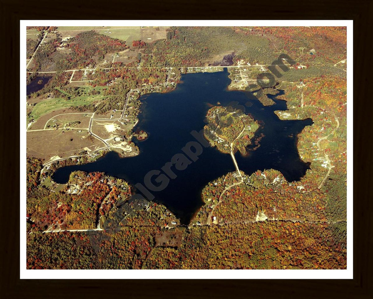 Aerial image of [4356] Wildwood Lake in Cheboygan, MI with Black Wood frame