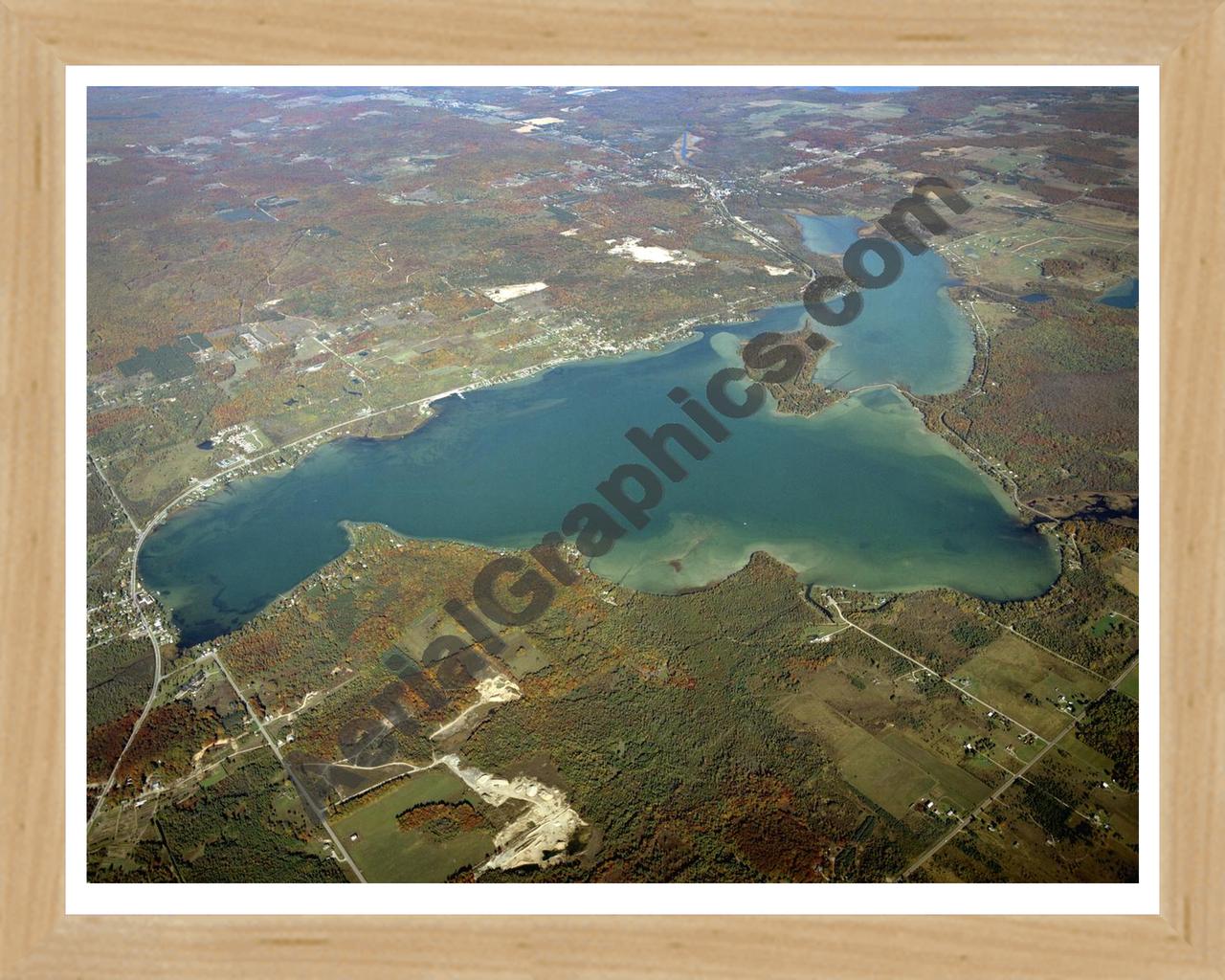 Aerial image of [4358] Crooked  Lake in Emmet, MI with Natural Wood frame