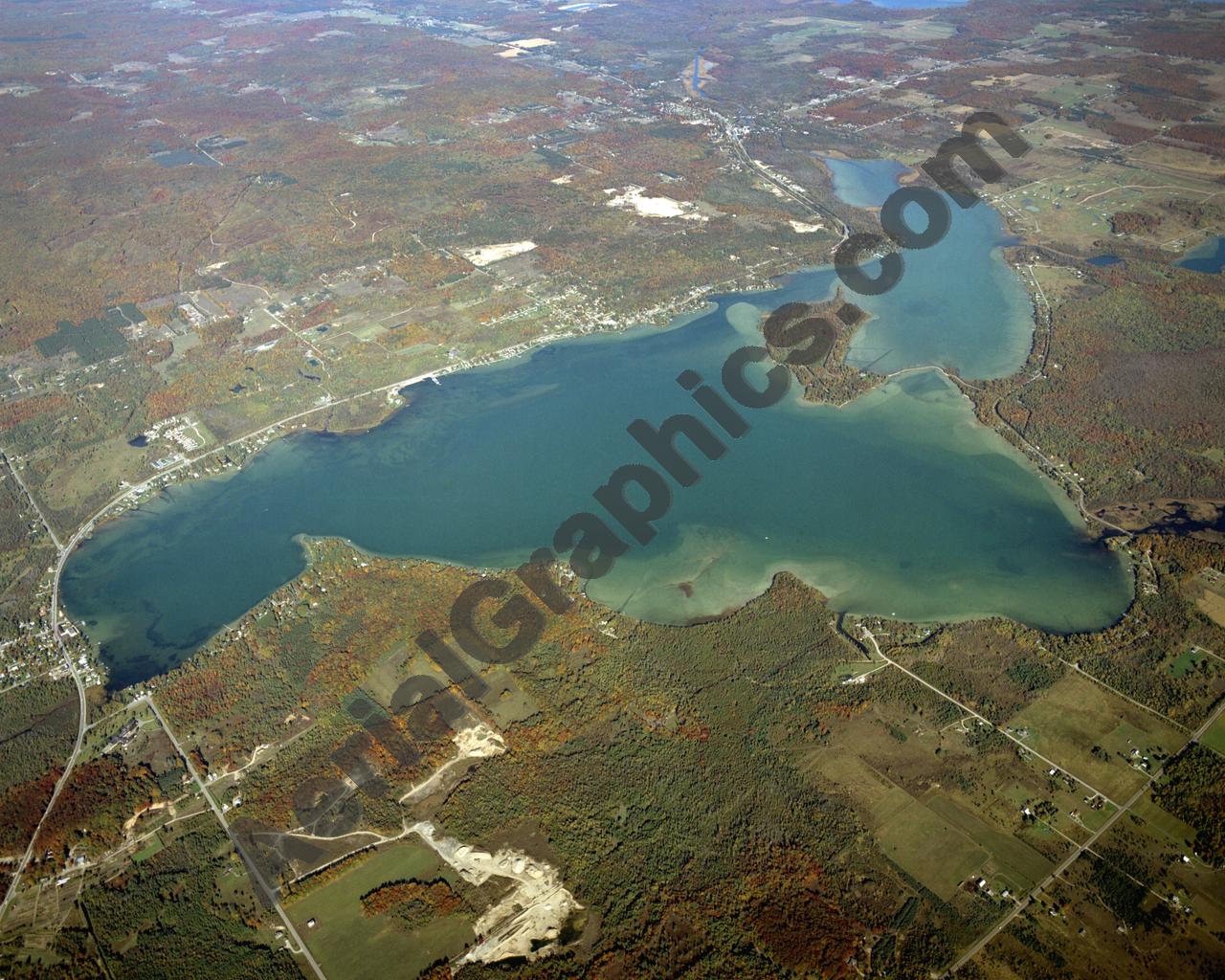 Aerial image of [4358] Crooked  Lake in Emmet, MI with Canvas Wrap frame