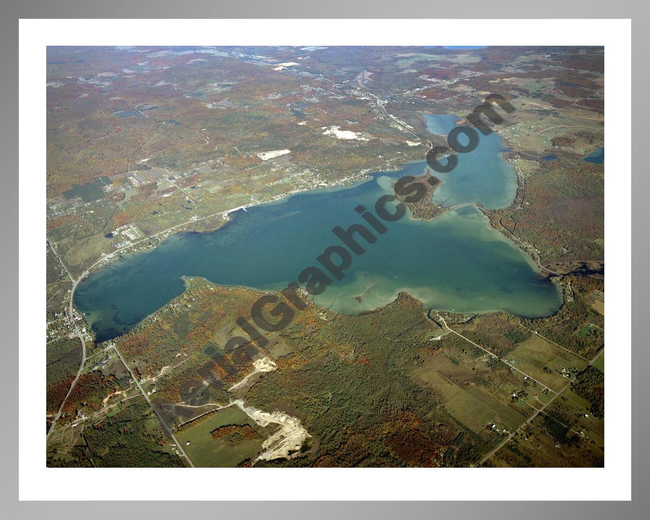 Aerial image of [4358] Crooked  Lake in Emmet, MI with Silver Metal frame