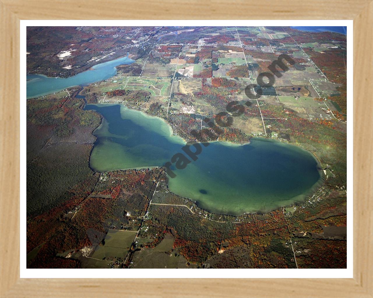 Aerial image of [4359] Pickerel Lake in Emmet, MI with Natural Wood frame