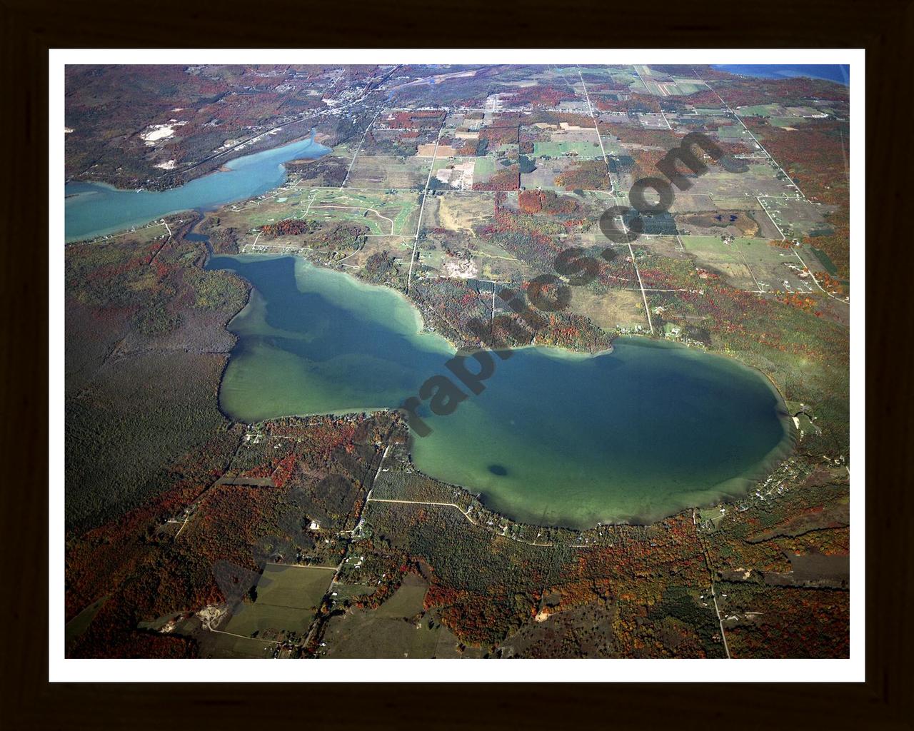 Aerial image of [4359] Pickerel Lake in Emmet, MI with Black Wood frame