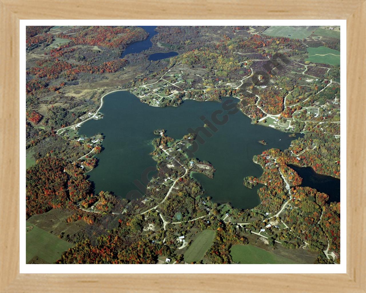 Aerial image of [4360] Miramichi Lake in Osceola, MI with Natural Wood frame