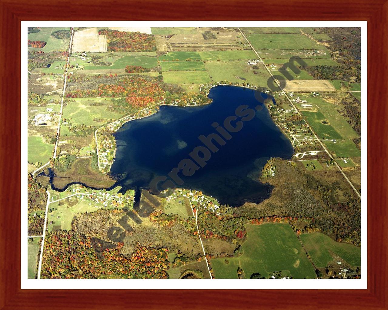 Aerial image of [4362] Big Lake in Osceola, MI with Cherry Wood frame