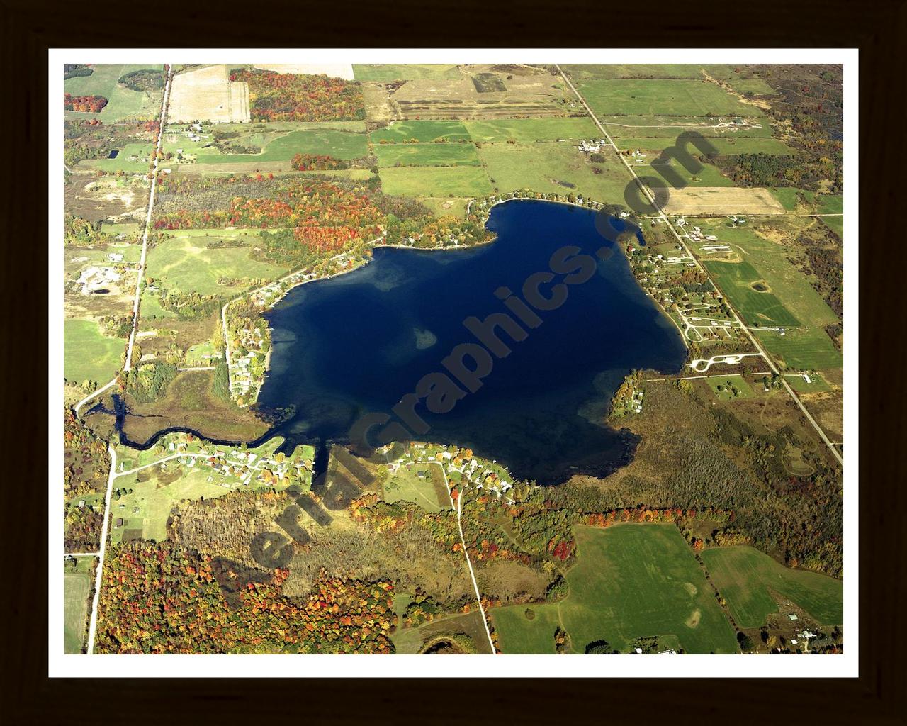 Aerial image of [4362] Big Lake in Osceola, MI with Black Wood frame