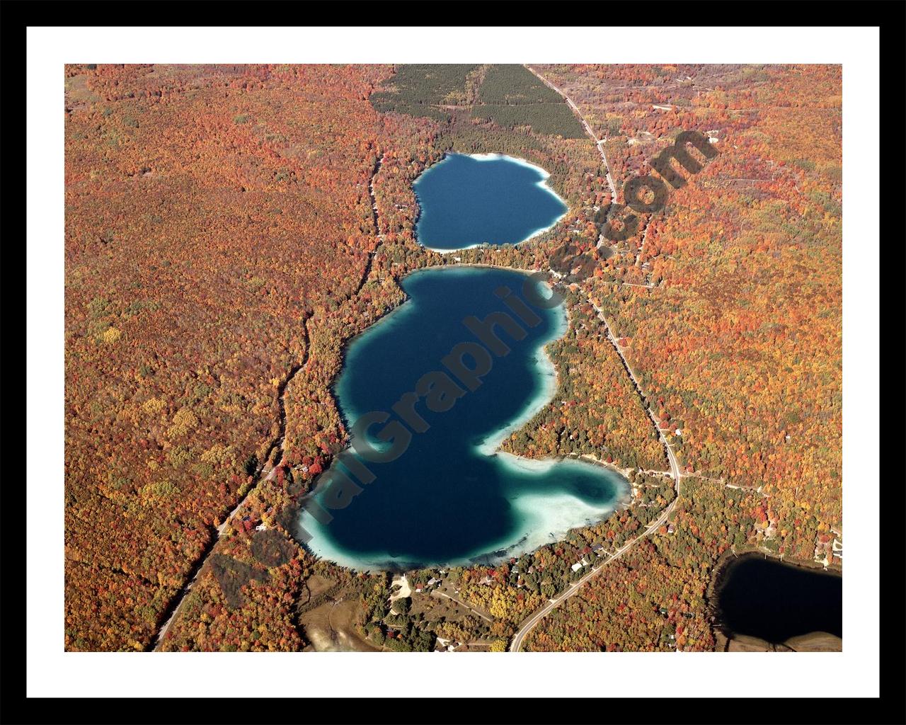 Aerial image of [4366] Blue Lakes (Fall) in Kalkaska, MI with Black Metal frame