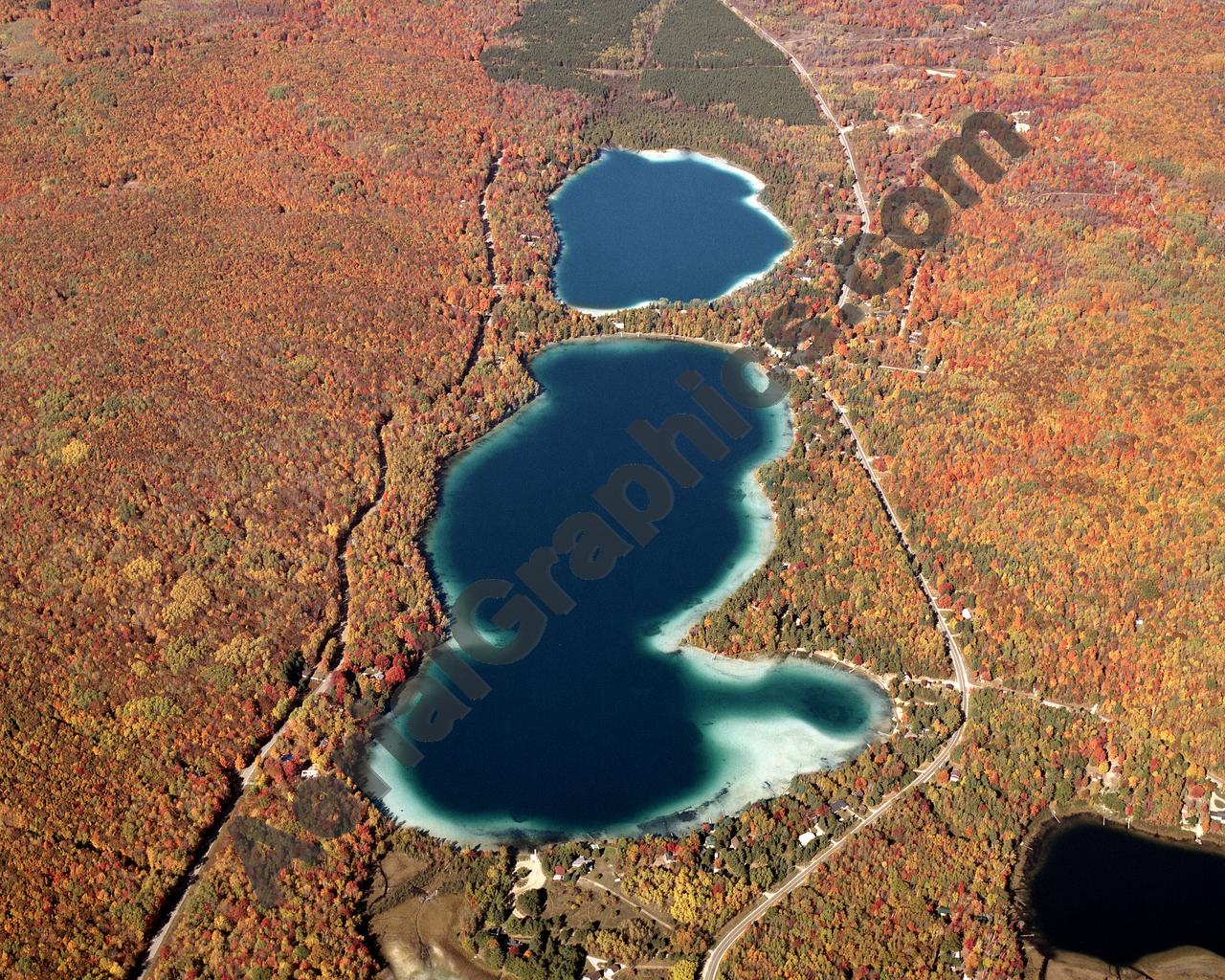 Aerial image of [4366] Blue Lakes (Fall) in Kalkaska, MI with No frame