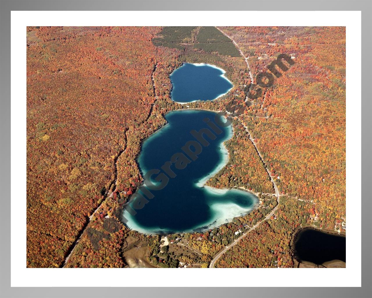 Aerial image of [4366] Blue Lakes (Fall) in Kalkaska, MI with Silver Metal frame