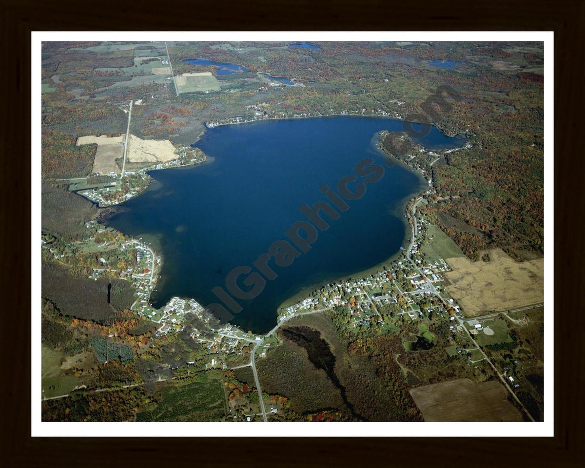 Aerial image of [4367] Chippewa Lake in Mecosta, MI with Black Wood frame