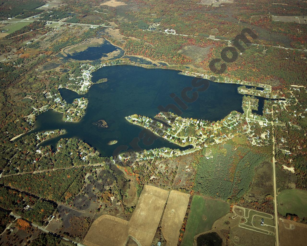 Aerial image of [4368] Indian Lake in Montcalm, MI with Canvas Wrap frame