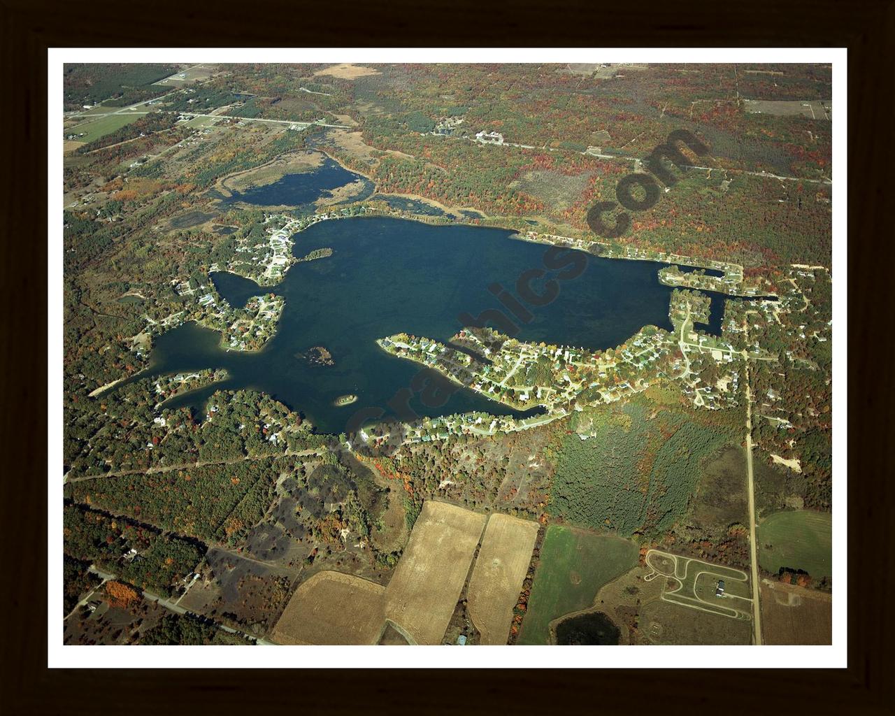 Aerial image of [4368] Indian Lake in Montcalm, MI with Black Wood frame