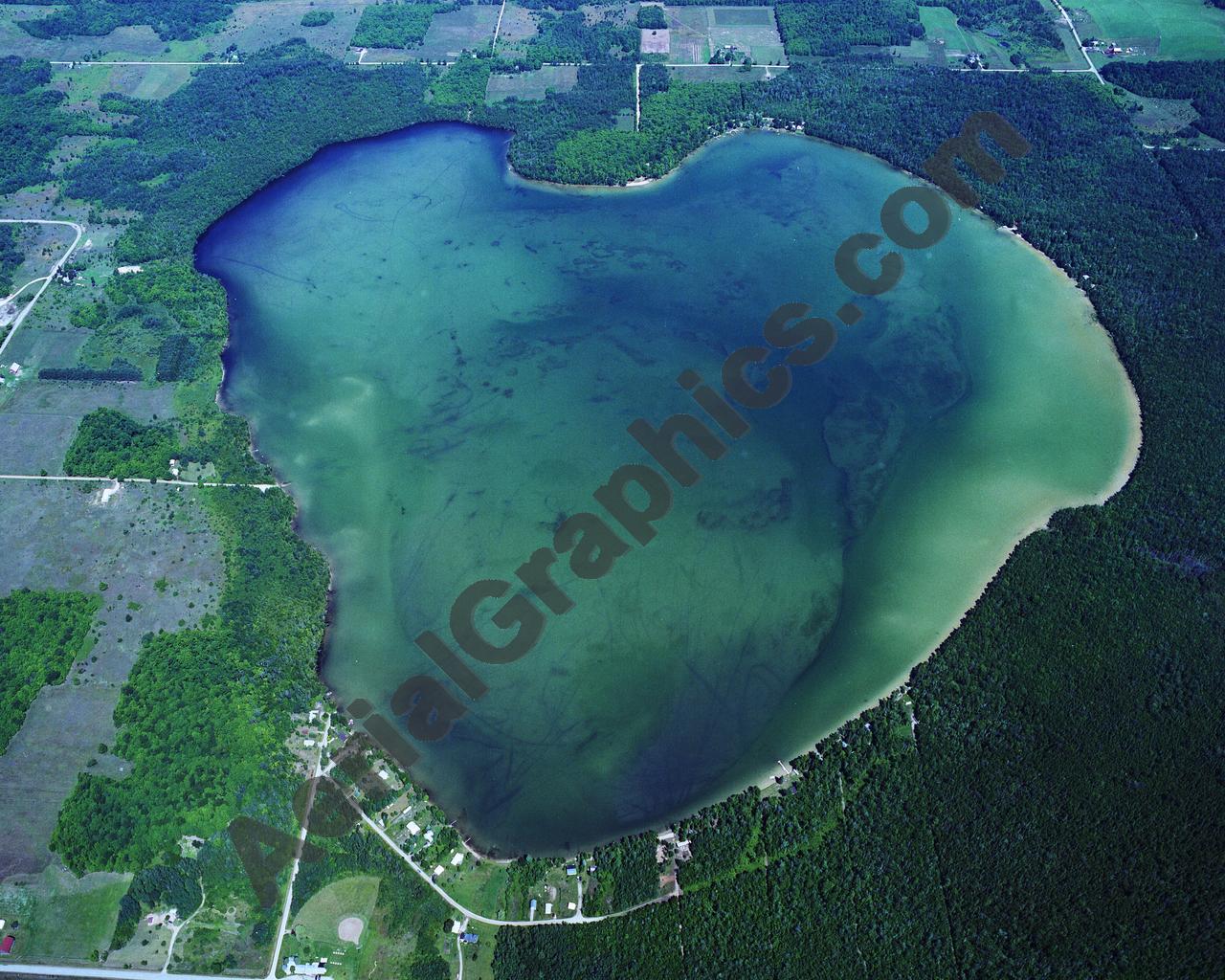 Aerial image of [445] Larks Lake in Emmet, MI with Canvas Wrap frame