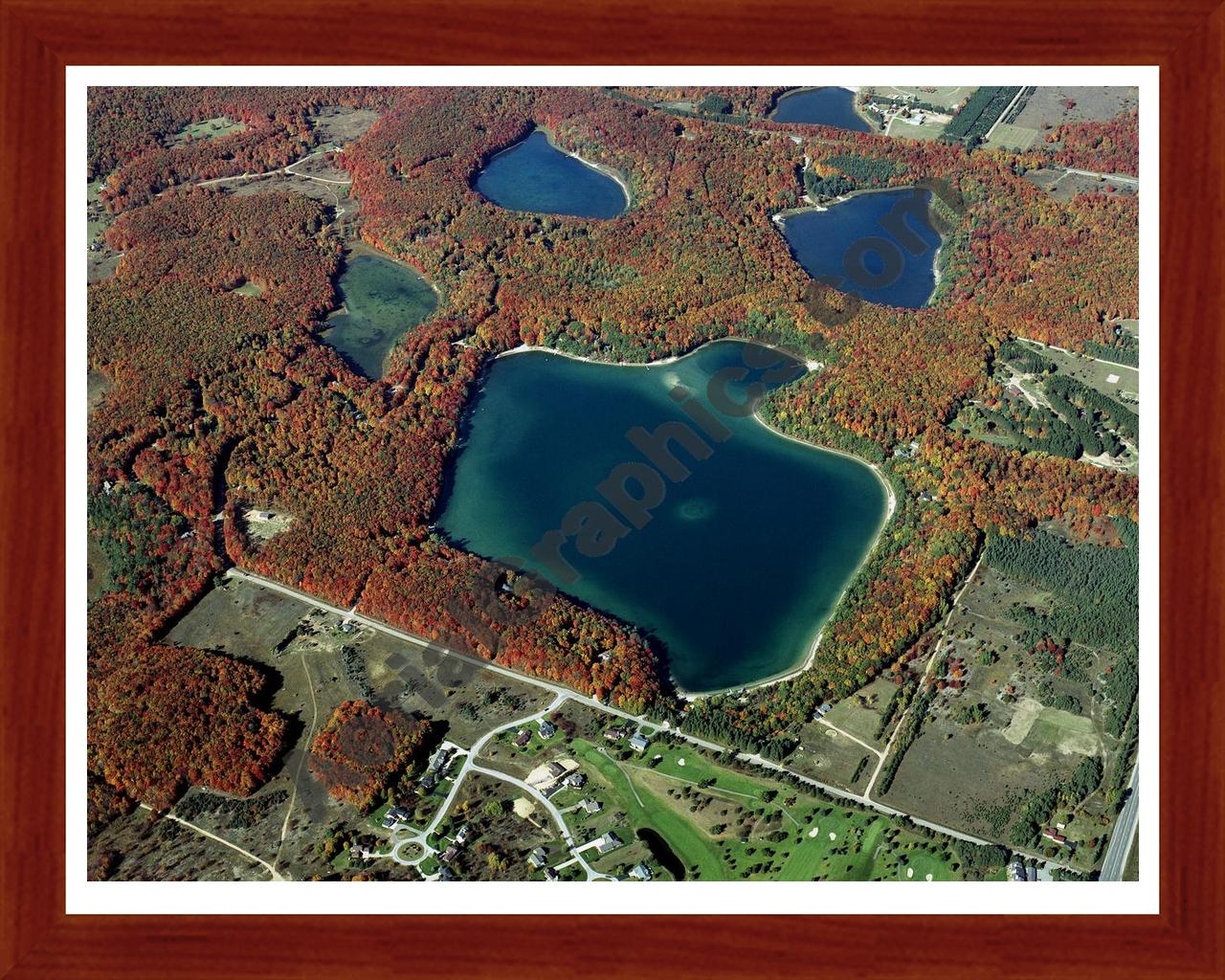 Aerial image of [4468] Lake Twentyseven in Otsego, MI with Cherry Wood frame