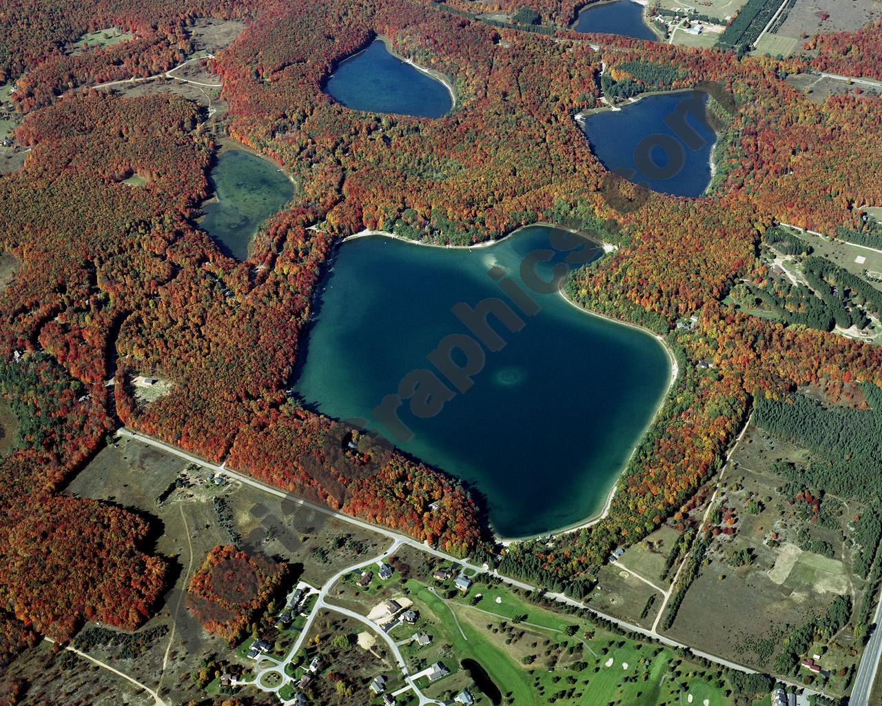 Aerial image of [4468] Lake Twentyseven in Otsego, MI with Canvas Wrap frame