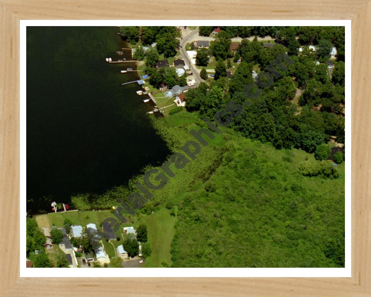 Aerial image of [44] Beadle Lake in Calhoun, MI with Natural Wood frame