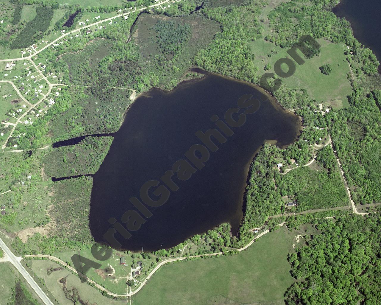 Aerial image of [45] Bear Lake in Clare, MI with Canvas Wrap frame