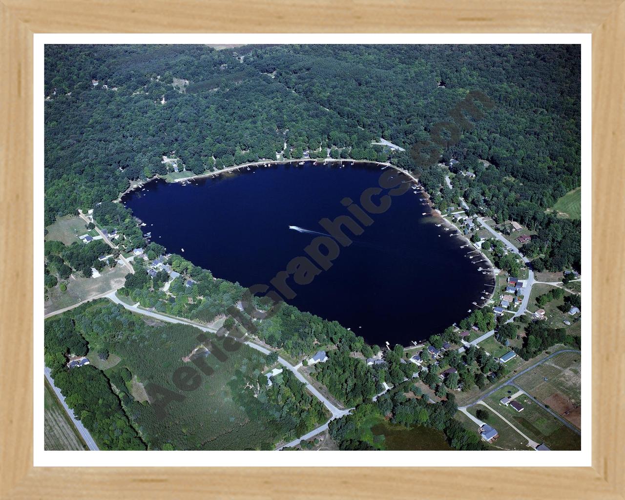 Aerial image of [4557] Sand Lake in Newaygo, MI with Natural Wood frame