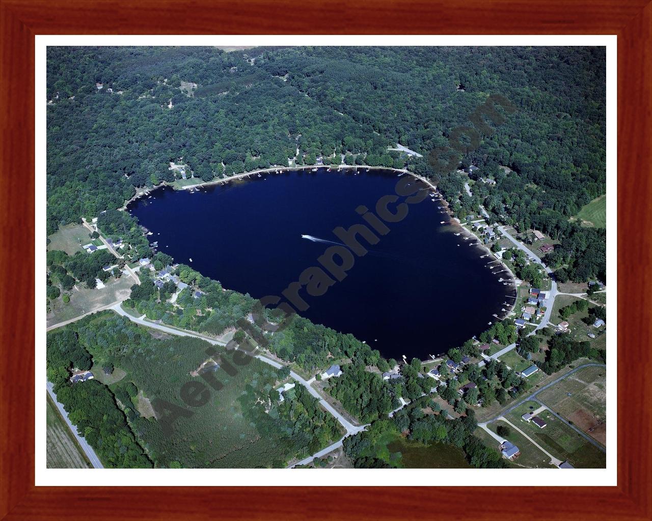 Aerial image of [4557] Sand Lake in Newaygo, MI with Cherry Wood frame