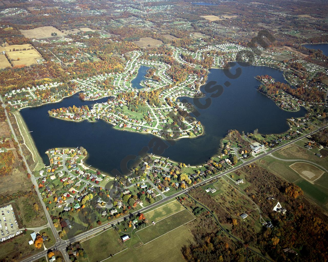 Aerial image of [4561] Lake Bella Vista (Fall) in Kent, MI with No frame